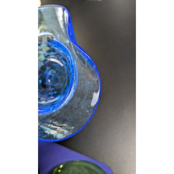 Handcrafted Blue Crackle Art Glass Bowl With Flared Rim Decoration - Picture 5 of 11
